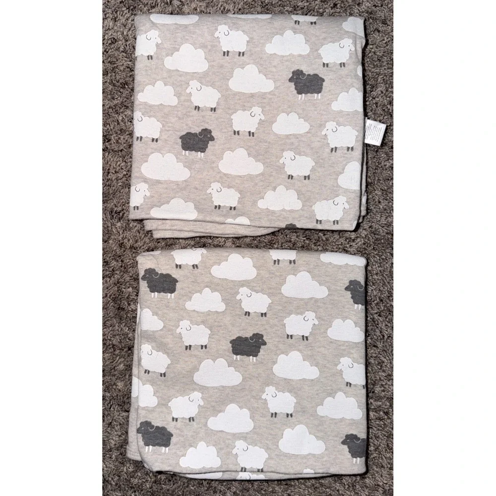 Carter's Sheep Lamb Cloud Baby Blanket Gray White Jersey Stretch Knit